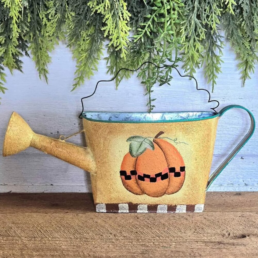 Pumpkin Watering Can Galvanized Wall Pocket Fall Harvest Halloween Decoration